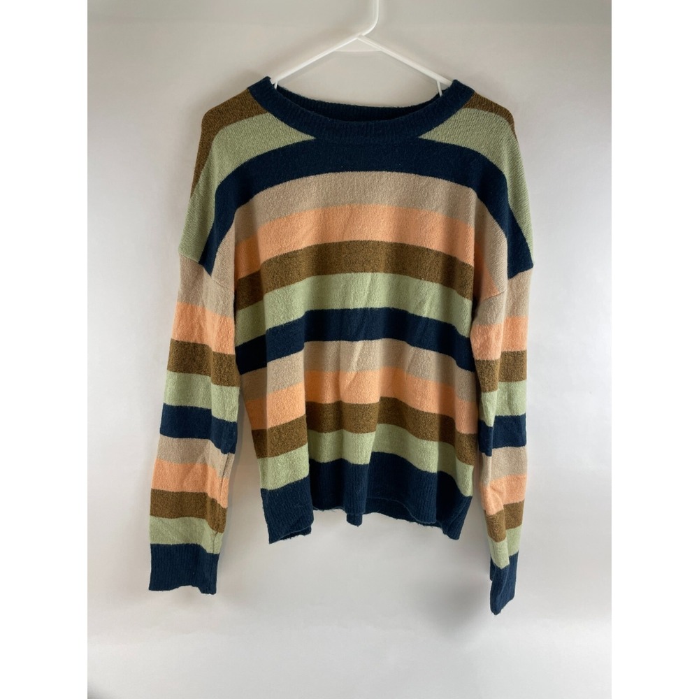 Hem & Thread Sweater Women's Size Large Multicolor Stripe Pullover Elbow Pads